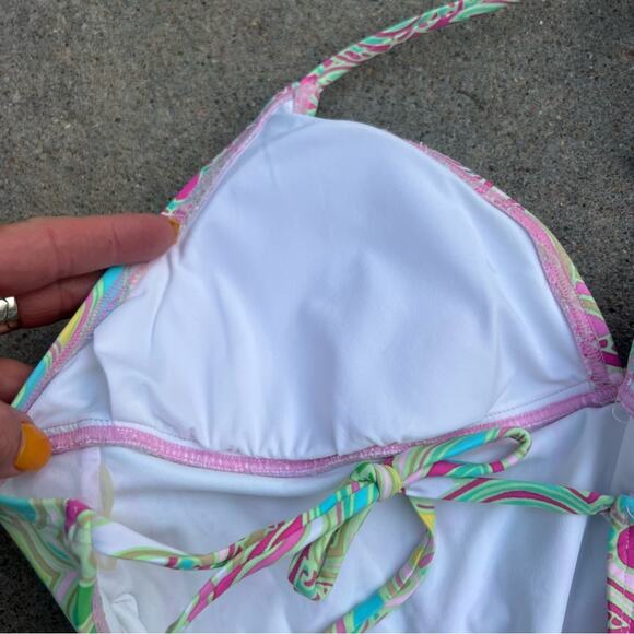Lilly Pulitzer Halter One Piece Swim Bikini Vibrant Pastel Floral Size 4 - Picture 3 of 5